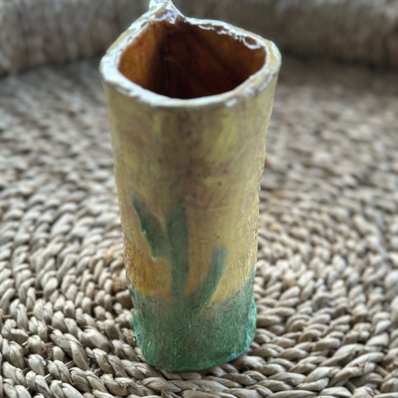Handcrafted Ceramic Vase - Yellow and Green - Picture 3 of 6